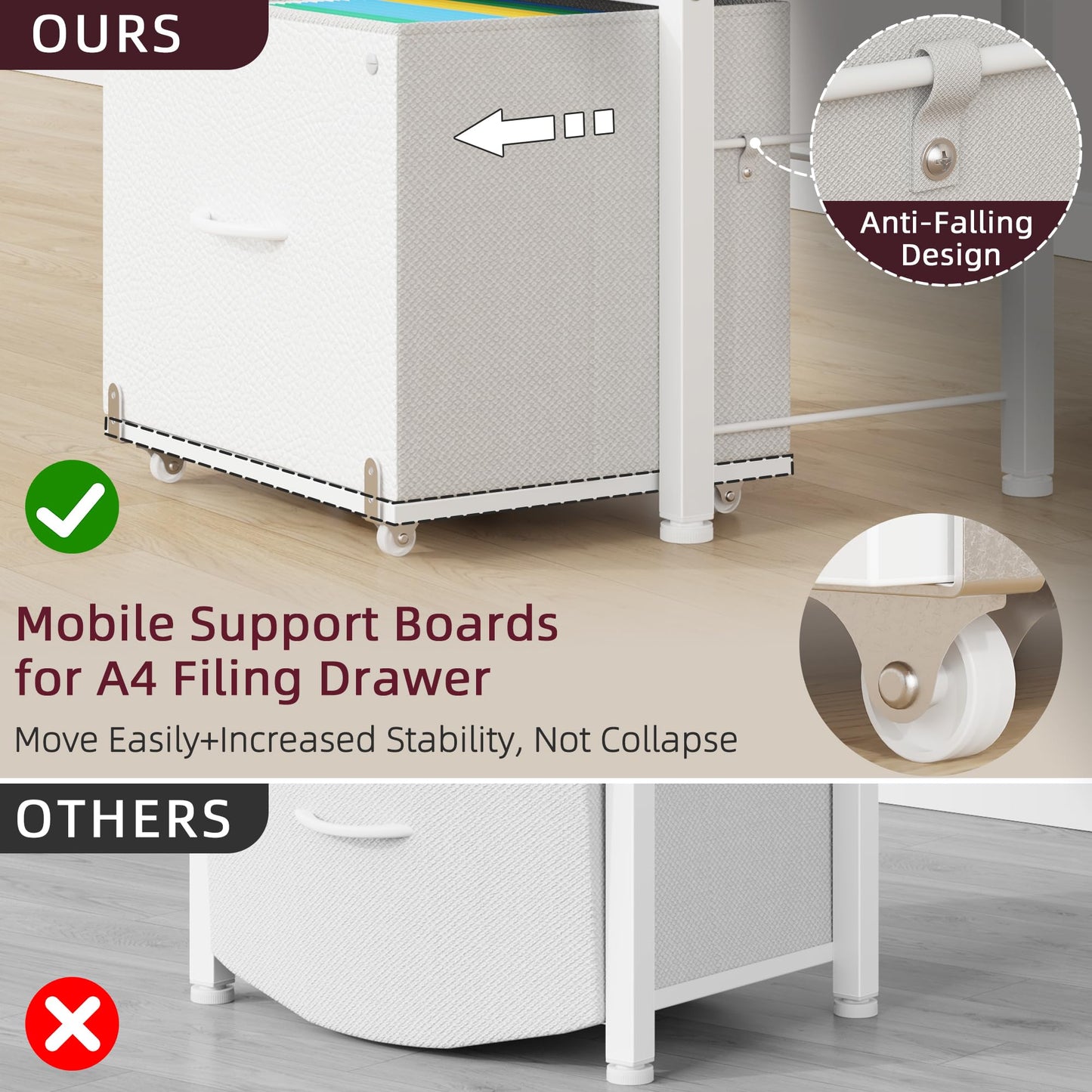 HIGDBFE File Cabinet with 2-Tier Shelf, Letter Size Drawer Filing Cabinet with Reversible Side Bag, Vertical Office Cabinet Printer Stand with Storage for Home Office, White, 16.5" W