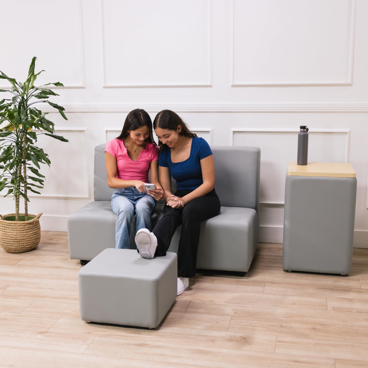 FDP Pro Series Upholstered Armless Mobile Sofa with Locking Casters for Portability Commercial Seating for Hotel Lobby, Office, Restaurant, Waiting Room, Home - Gray