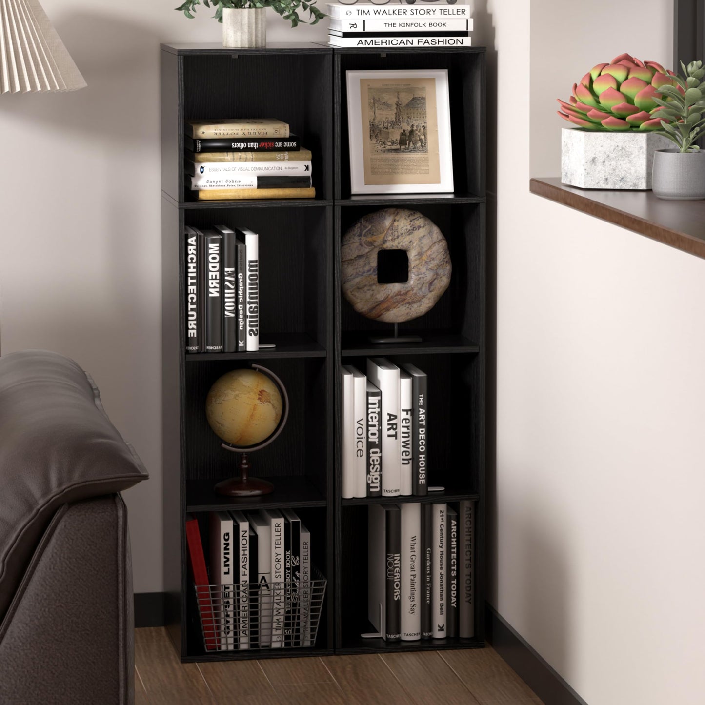 NewBeth 4 Cube Storage Organizer, 4 Tier Cube Low Bookcase Freestanding Storage Display Organizer, Four-Cubes Open Shelf Bookshelf for Home Office (Black, 4-Cube)