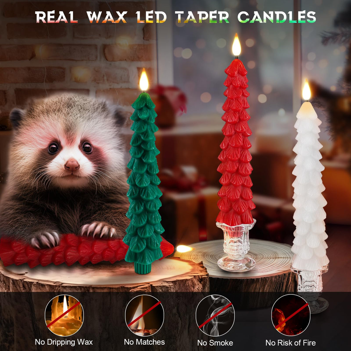 PChero Christmas Tree Candles with Remote Timer, 3 Pack 9.7 Inches Real Wax Flameless Window Candles Battery Operated Taper Candle Sticks for Xmas Fireplace Holiday Party Home Room Decor