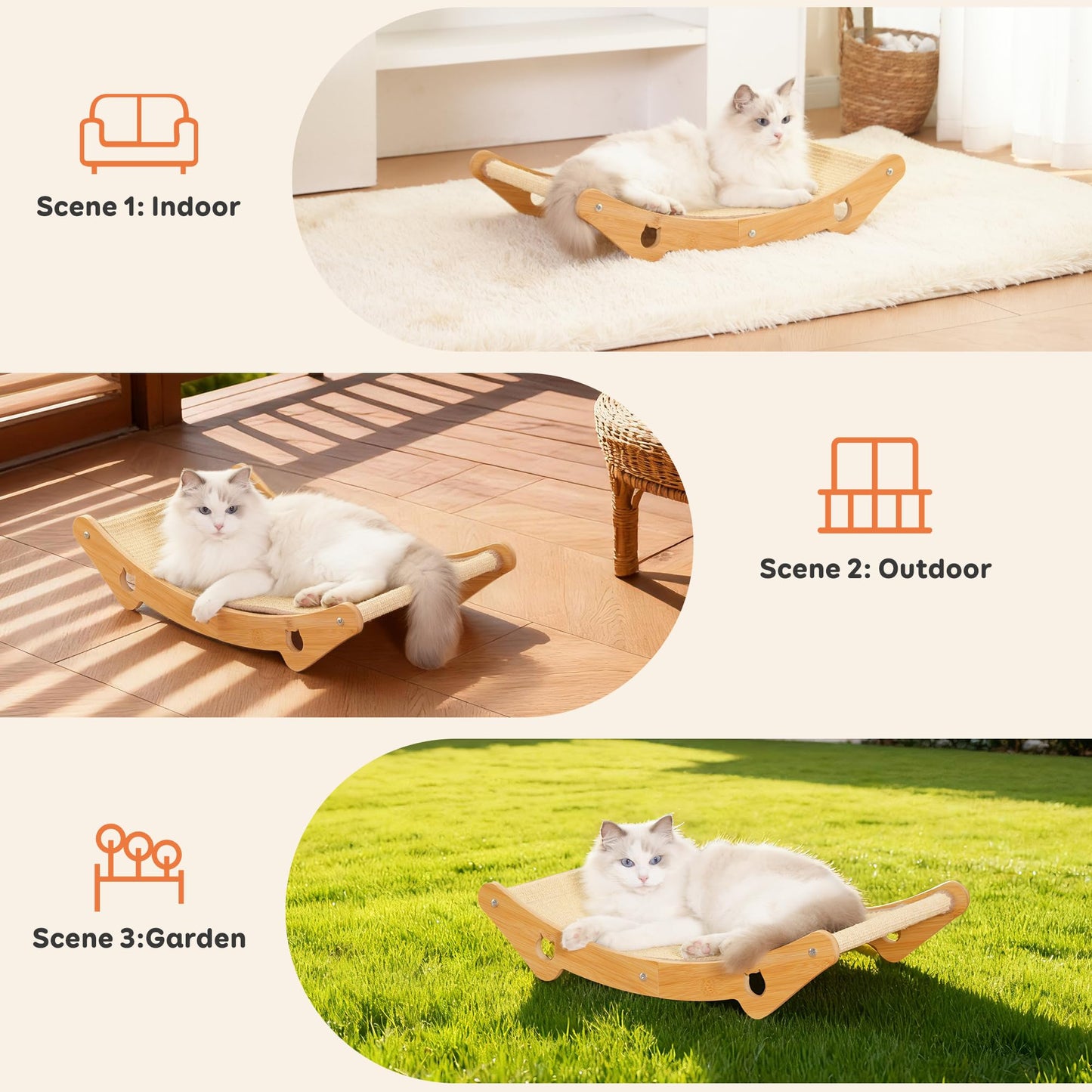 Cat Scratcher Hammock Bed, U-Shaped Wood Sisal Lounger, Furniture Protector