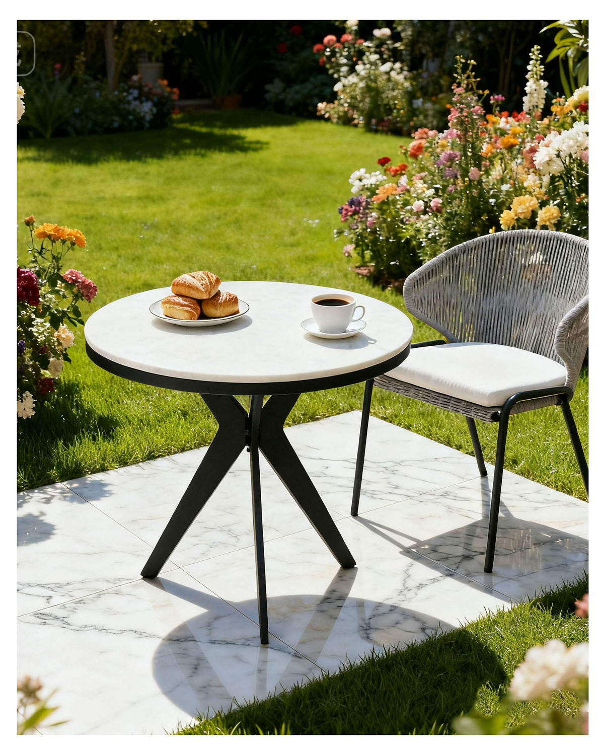 17.72" Side Table Round End Table with Marble Top and Iron Base - Modern Design for Living Room, Bedroom & Office