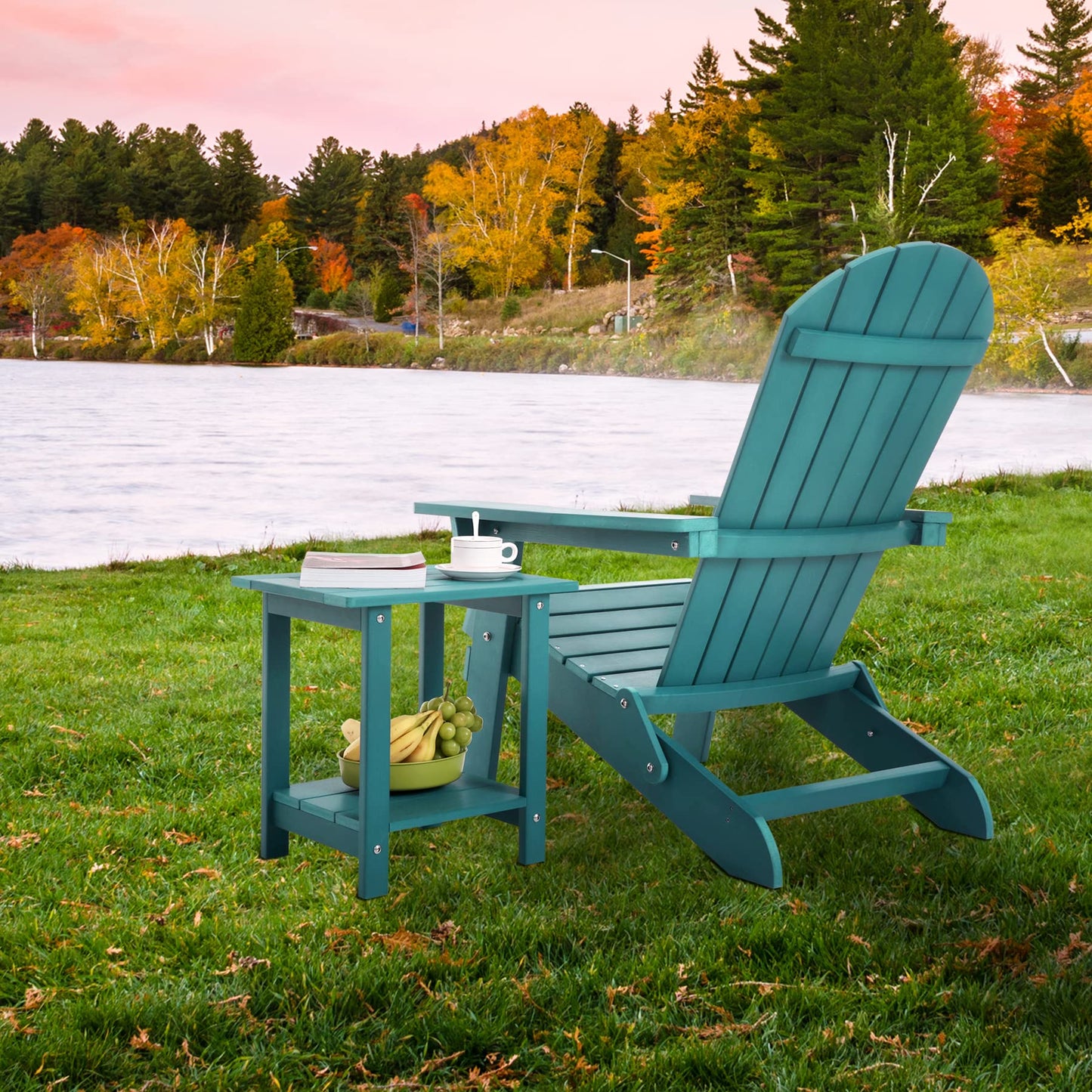 Meluvici Double Adirondack Side Table Weather Resistant, Outdoor Rectangular End Table for Adirondack Chair, Aruba
