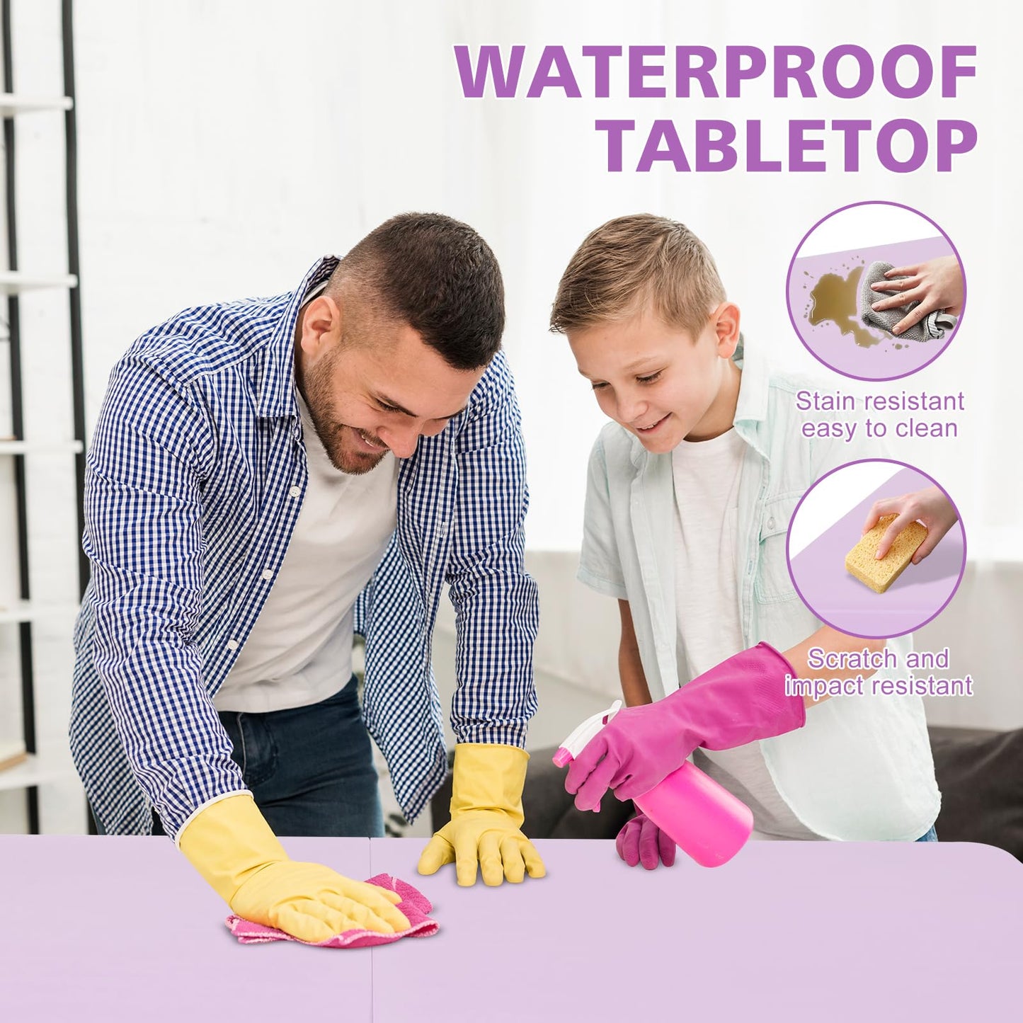 SculPong 4 FT Folding Table with Carry Handle, Portable Fold-in-Half Plastic Table, Rectangle Foldable Table for Indoor/Outdoor Light Purple