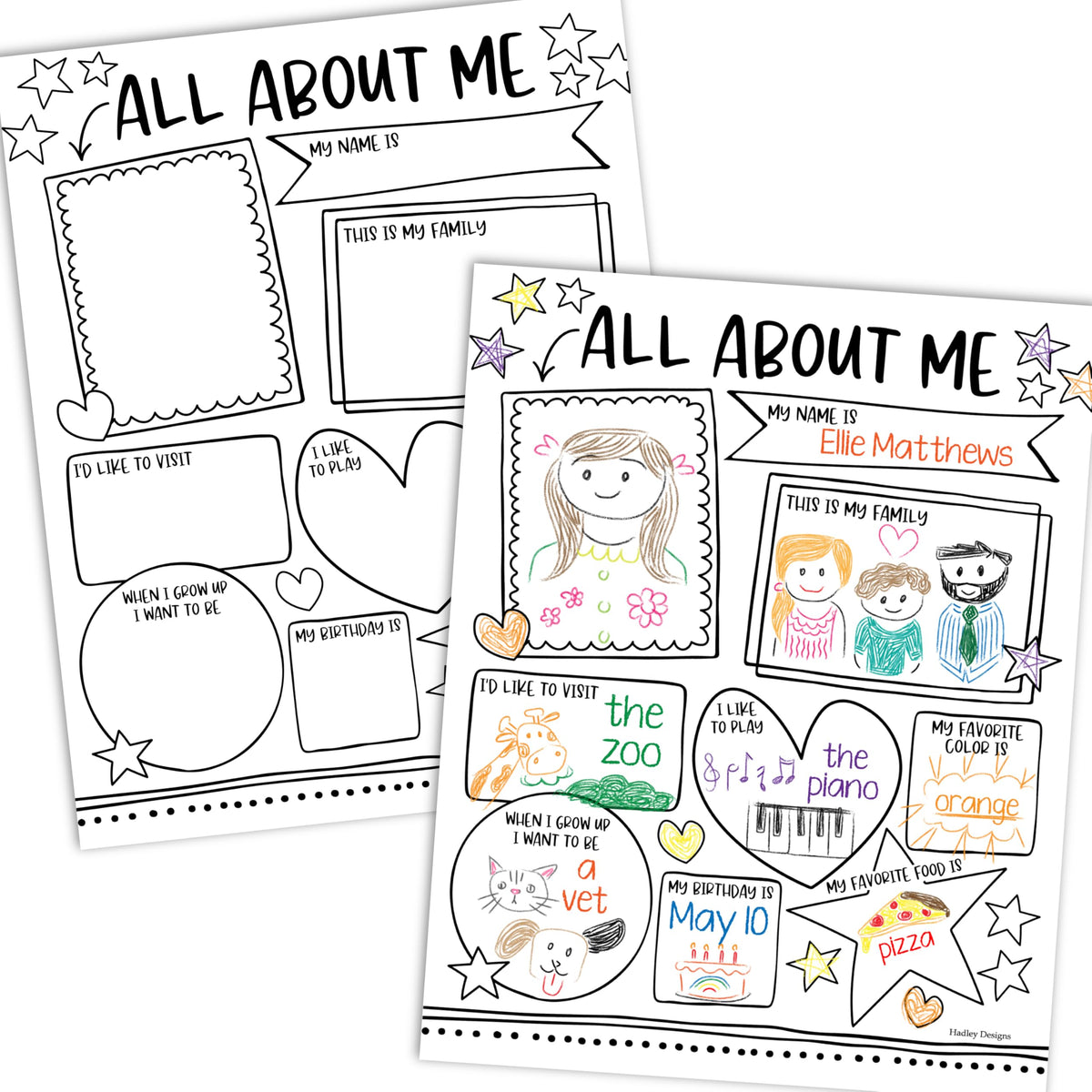 Hadley Designs All About Me Posters for Classroom Must Haves - 20 Star Student Poster, 100 Days of School Items, Star of The Week Poster Elementary Classroom Decor, End of School Year Teacher Supplies