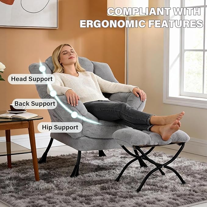 MBOOYOME Lazy Chair with Folding Ottoman, Modern Accent Armchair with Armrests