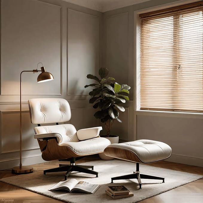 Top Grain Leather, Mid Century Chaise Lounge Chair and Ottoman, Reading Chair