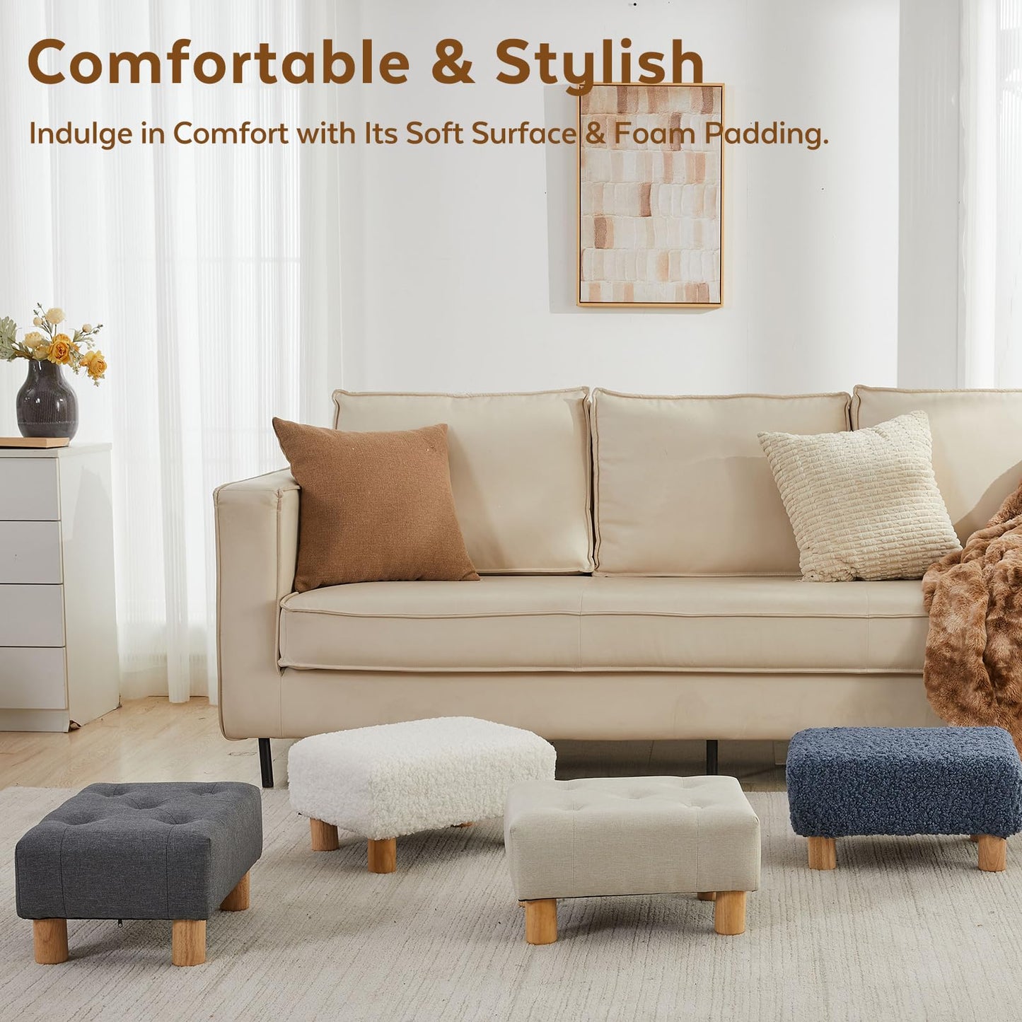 FIMIVIBI Small Foot Stool Ottoman, Linen Footstool Ottoman Foot Rest for Couch, Rectangle Footstools and Ottomans Small for Living Room, Entryway and Bedroom (Gray)