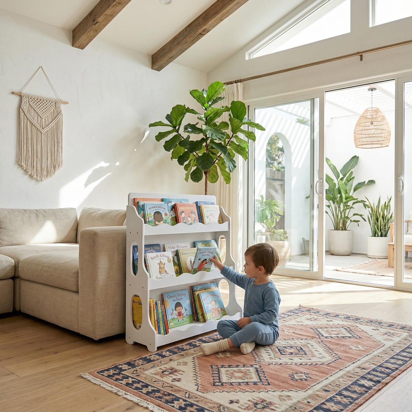 AMMEHOELA Wood Kids Bookshelf Montessori DutchDesign,SnowfallWhite