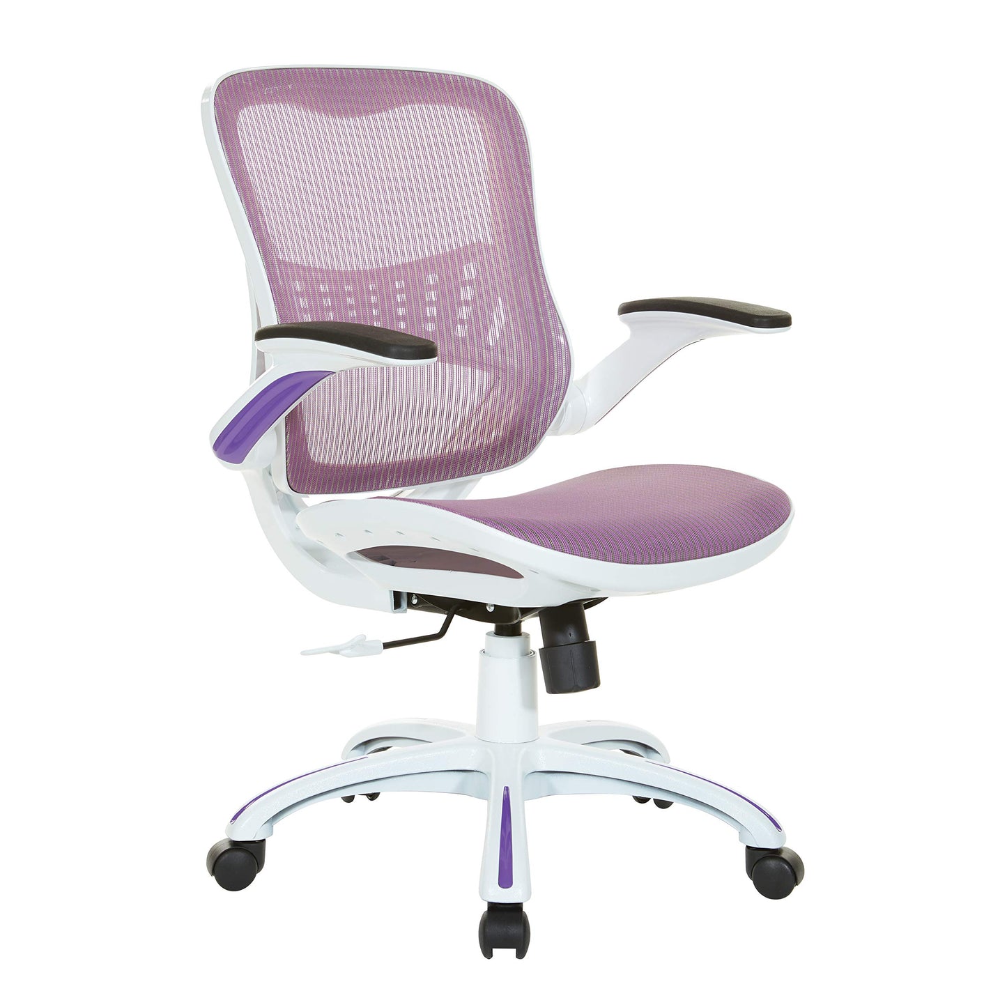 OSP Home Furnishings Riley Ventilated Manager's Office Desk Chair with Breathable Mesh Seat and Back, White Base with Purple