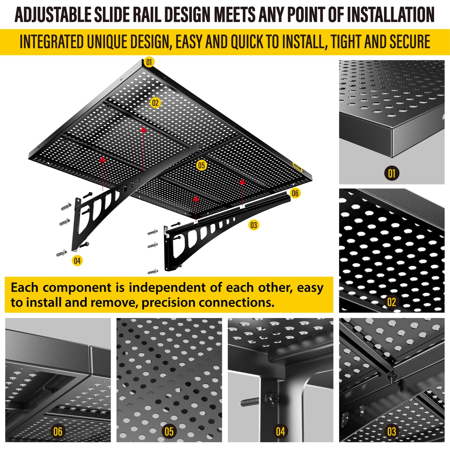 Aecxm 2-Pack 2x3ft Adjustable Garage Wall Shelving 560lbs Load Capacity Heavy Duty Wall Mounted Storage Shelf Metal Floating Shelves for Garage(Black)