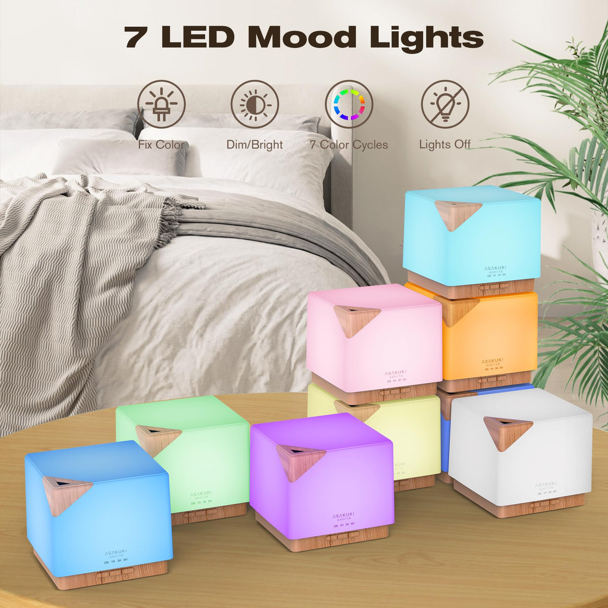ASAKUKI Essential Oil Diffuser for Home, Large 700 ml Humidifier with Automatic Shut-Off, Scent Aromatherapy Diffuser with 7 LED Lights for Living Room, Kitchen, Bedroom, Hotel, Gift for Mom - Yellow