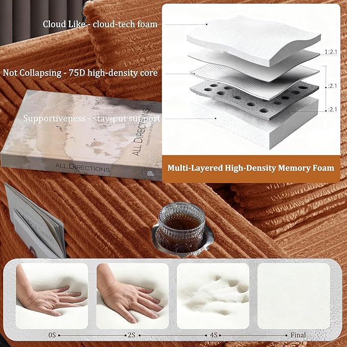 108" Cloud Sectional Couch, Comfort U Shaped Boneless Couch