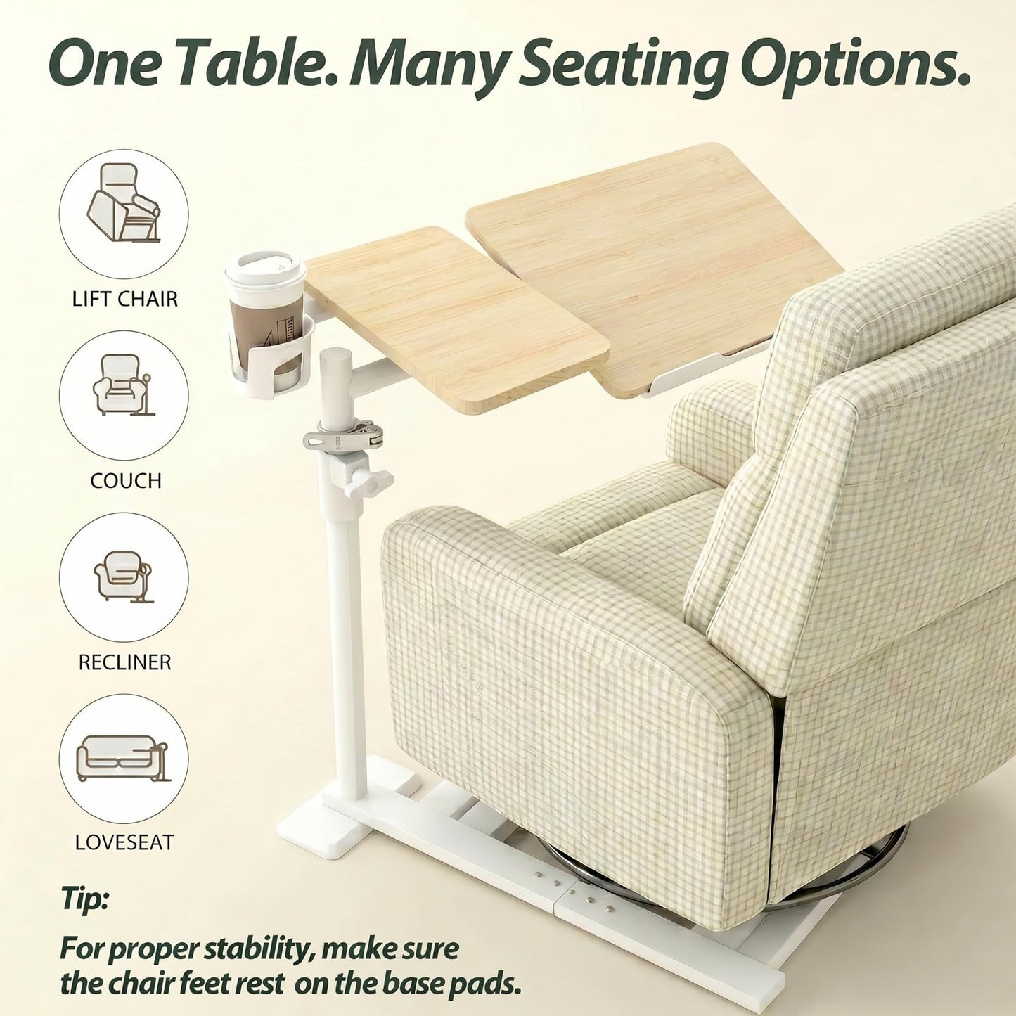 YUHFERA Swivel Table for Recliner Chair with Tilting Top, Adjustable Laptop Side Table for OverCouch & Sofa, Slide Under Tray Tables for Eating & Reading, Armchair Desk (Natural Oak)
