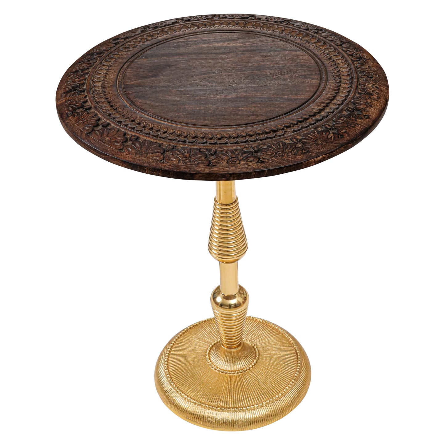 Alpha Living Home Rustic Wooden Top Side Table - Round Side Table, Modern Accent Nightstand with Aluminum Leg for Living Room, Bedroom, Corners, and Office 18x21 (Brown Gold)