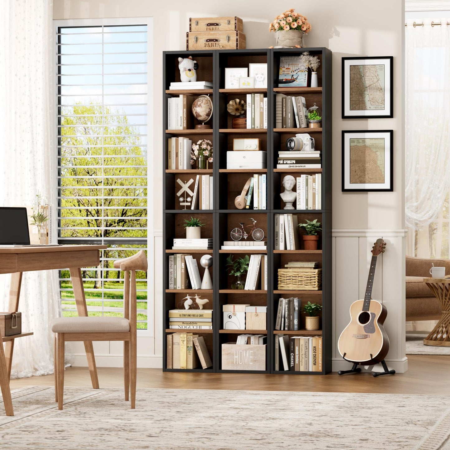 FOTOSOK 8-Tier Media Tower Rack, 11.6 X 9.3 X 71 Inches CD DVD Slim Storage Cabinet with Adjustable Shelves, Tall Narrow Bookcase Display Bookshelf for Home Office, Black/Brown