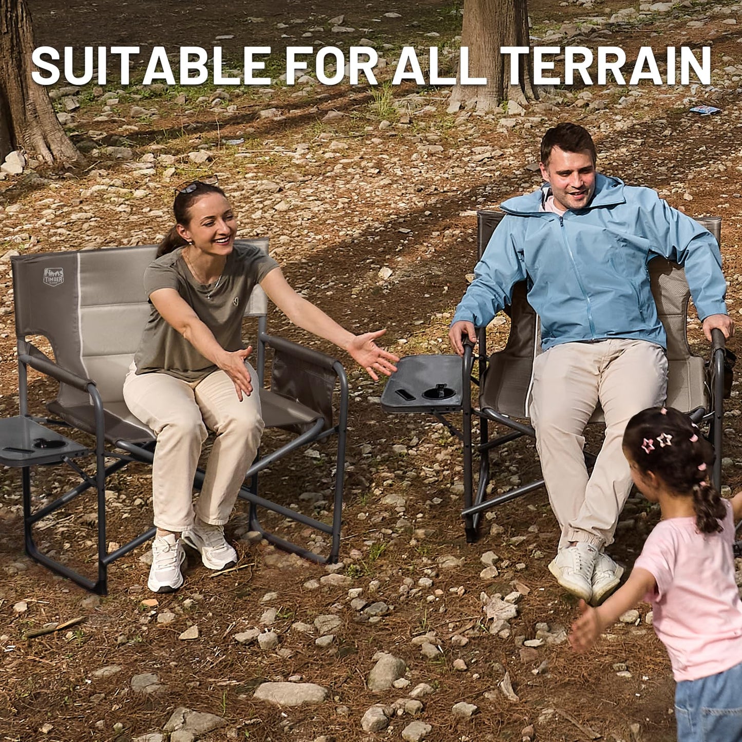 TIMBER RIDGE XXL Director’s Chair – Heavy Duty Folding Chair with Side Table, 500 lb Capacity, Extra Wide Padded Seat for Camping, Sports, Beach, Patio, and Outdoor Use, Tan-2 Pack