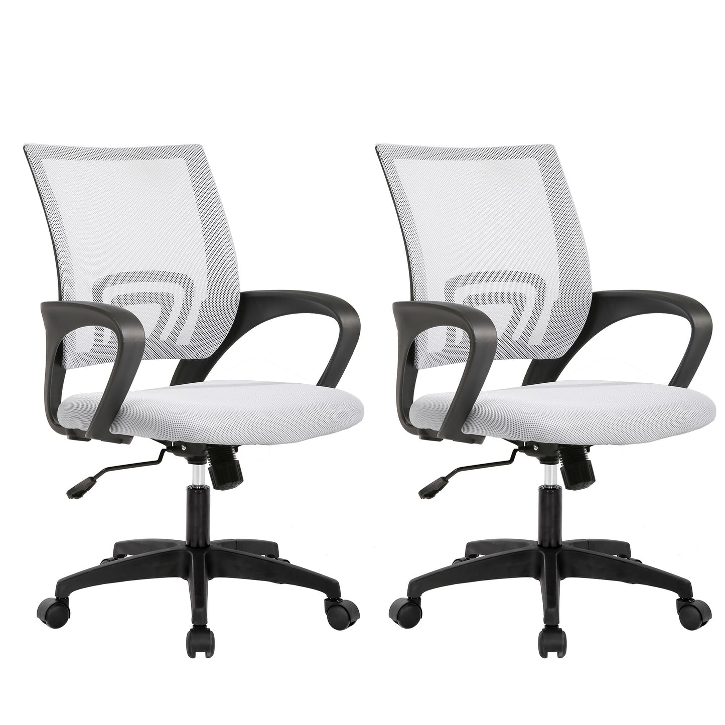 BestOffice | Ergonomic Office Chair | Mid-Back Swivel Desk Chair | Breathable Backrest & Lumbar Support | Adjustable Height | Sponge Seat | Rolling Wheels | White | for Adults & Women | Pack of 2
