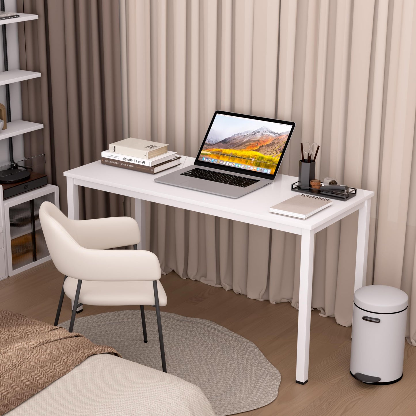 NewBeth Computer Desk for Small Space,Modern Simple Laptop Desk,Computer Table Study Writing Desk for Home Office,Dining Room,Living Room (White, 55 * 23.5in)