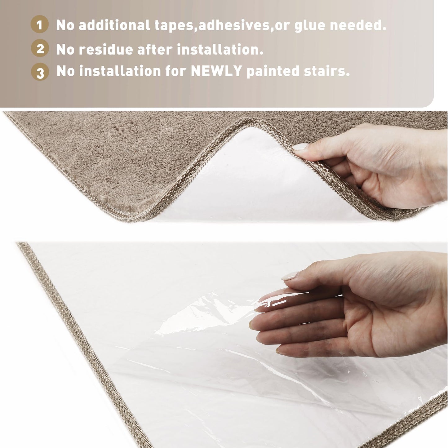 PURE ERA Carpet Stair Treads Ultra Plush 9.5" X 30"Soft Bullnose Indoor Stair Protectors Pet-Friendly Non-Slip Skid Resistant Tape Free Washable Reusable(2 Pieces, Cream Gray)