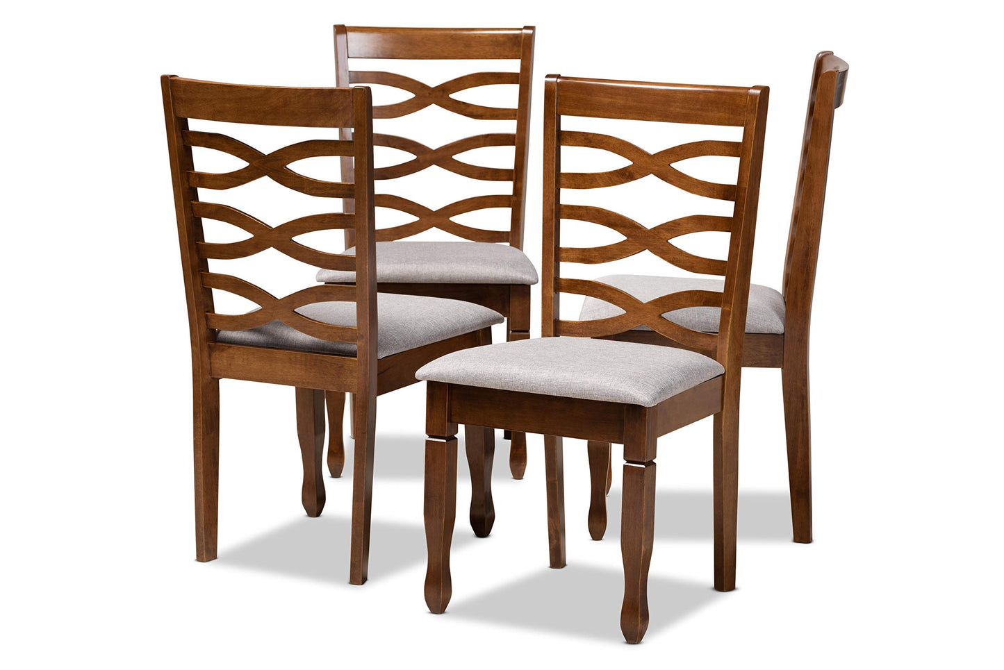 Baxton Studio Elijah Modern and Contemporary Grey Fabric Upholstered and Walnut Brown Finished Wood 4-Piece Dining Chair Set