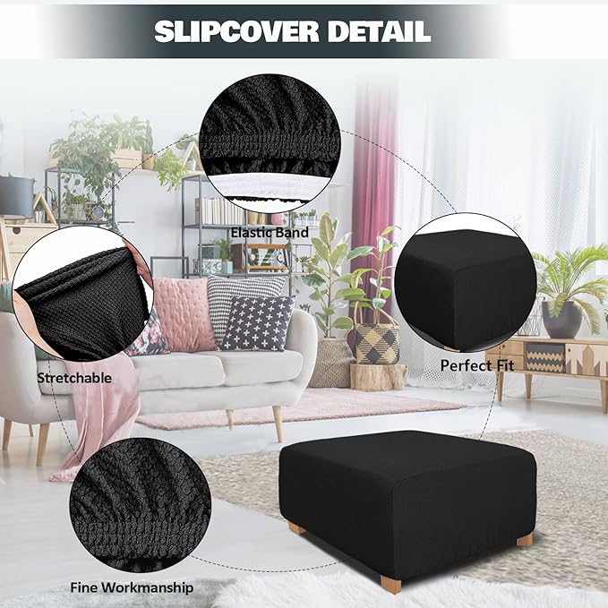 NeColorLife Square Ottoman Cover Jacquard Fabric Ottoman Slipcover Thick