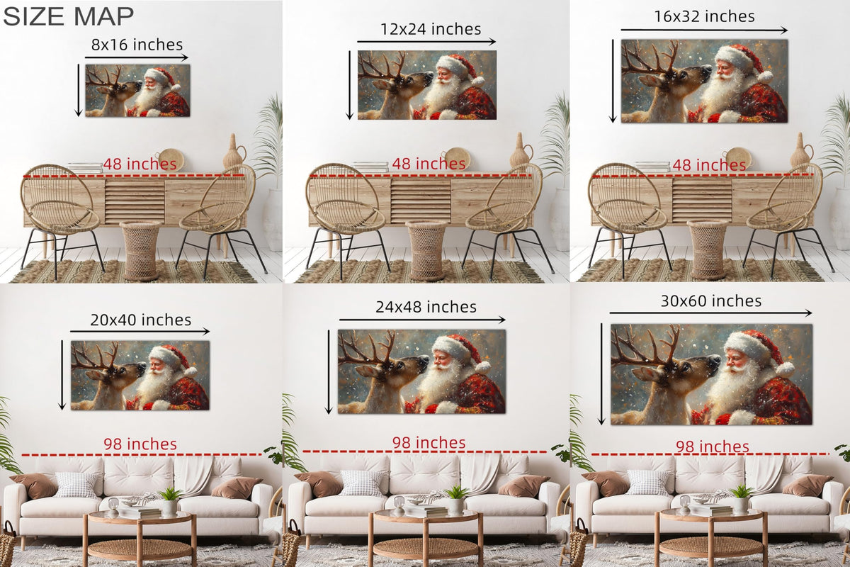 GUTTATY Christmas Canvas Wall Art, Santa and Reindeer Winter Scene, Holiday Canvas Wall Decor, Festive Snowy Wall Paintings, Christmas Poster Print for Living Room, Office, Indoor Party, 32x16 Inch