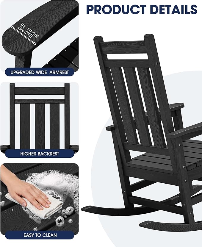KINGYES Oversized Outdoor Rocking Chair Set of 4, All-Weather Patio Rocking