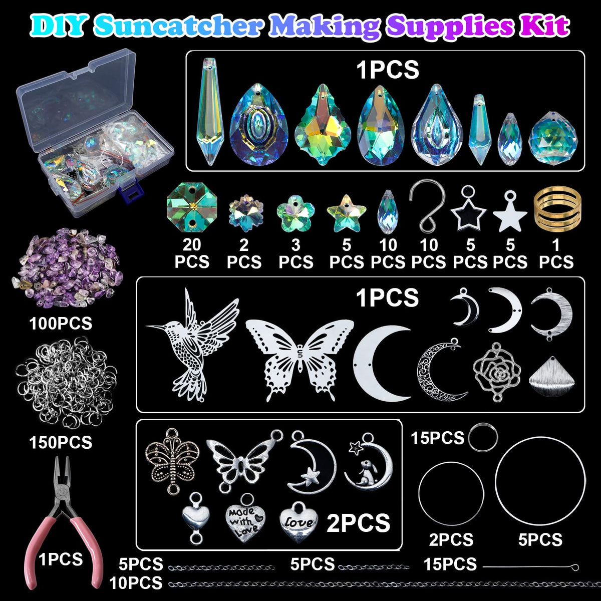 HYBEADS DIY Suncatchers, 400pcs Sun Catchers Making Supplies Kit Art and Crafts for Adults Hanging Prism Sun Catcher with Crystals Rainbow Maker for Indoor Window Home Wedding Garden Christmas Decor