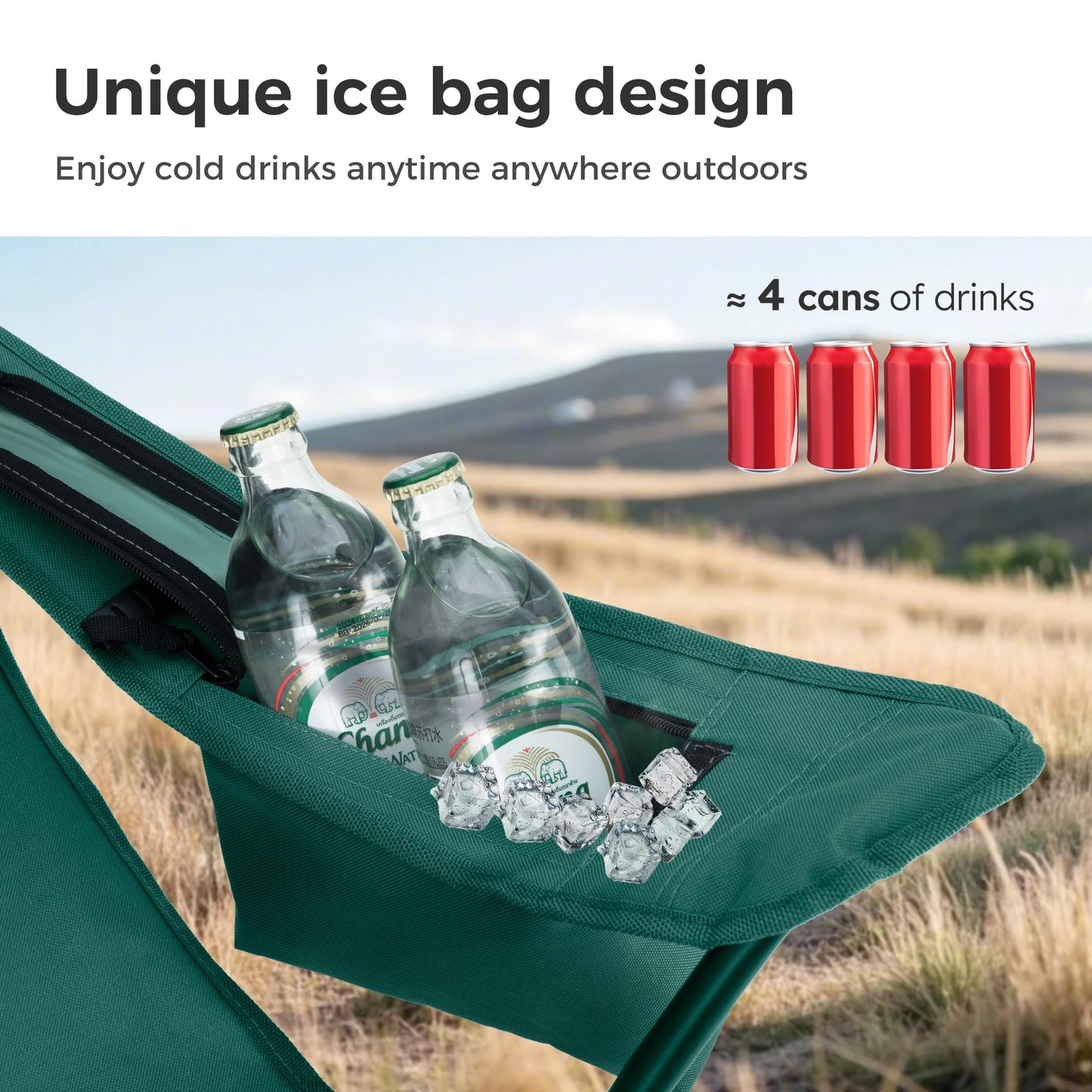 LET'S CAMP Camping Chair 2 Pack Folding Chair with 4-Can Cooler Bag Portable Lawn Chair with Cup Holder,Storage Pocket, Supports 250LBS, Collapsible Chair for Camp, Beach, Picnic (Green)