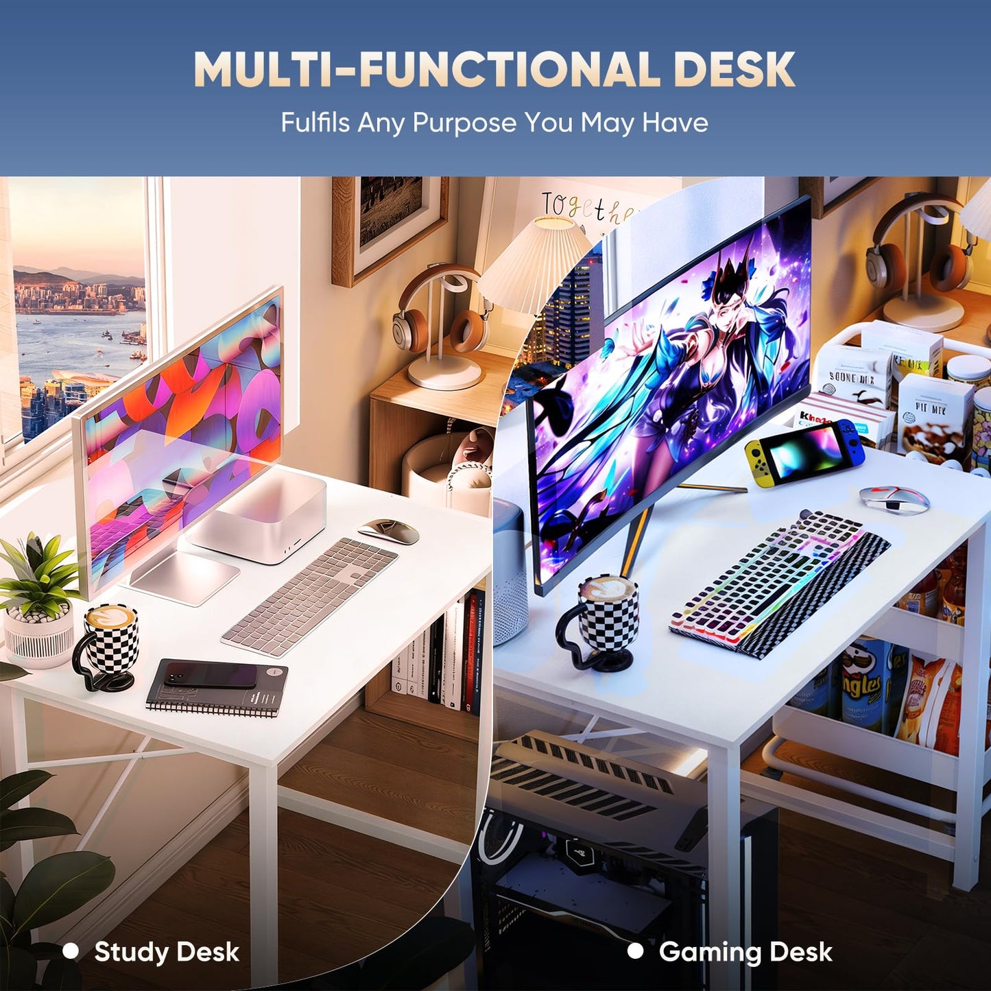 DUMOS 32 in Small Computer Desk for Home Office, Modern Study Work Table Simple Style for Bedroom, Writing Desks with X-Shaped Reinforcement, 2 Pack, White
