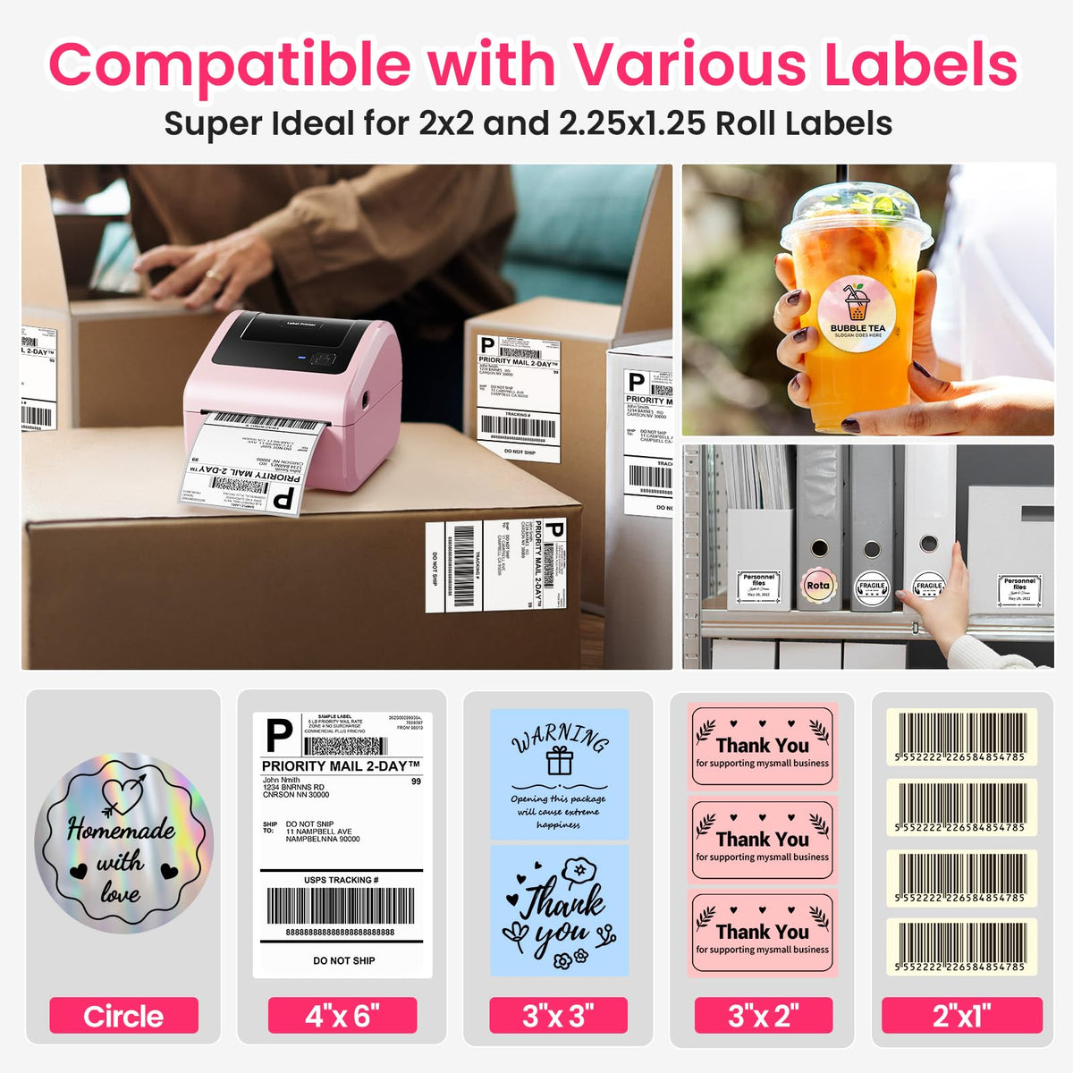 Omezizy Bluetooth Thermal Label Printer 4x6 - D450BT Shipping Label Printer for Small Business, Shipping Packages, Office, Home, Compatible with USPS, Shopify, Amazon, Tiktok