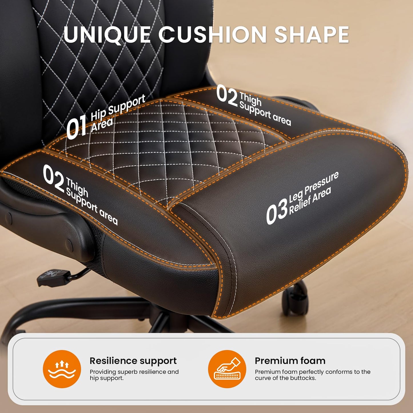 Leather Office Chair, 300lbs Heavy Duty Mid-Back Desk Chairs with Flip-up Armrests, Space-Saving Swivel Task Chair with Wheels, Adjustable Height and Ergonomic Back Support, Black