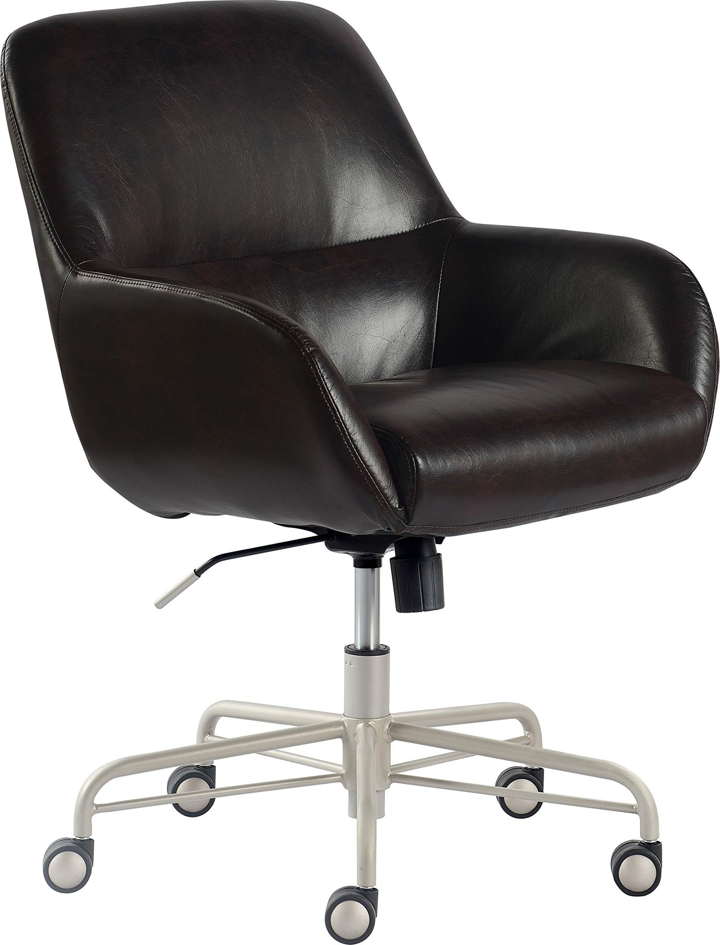 Tommy Hilfiger Forester Luxury Bonded Leather Home Office Chair, Modern Round Swivel Accent Seating with Arms, Adjustable Height and Recline, Dark Brown