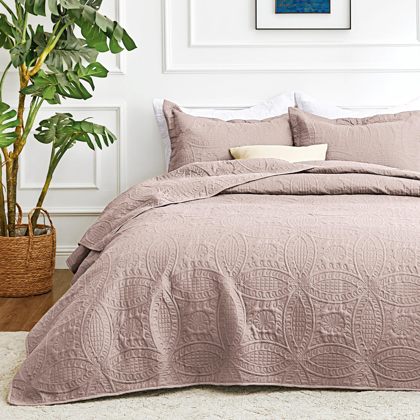 Love's cabin Quilts for Queen Bed Burlwood Bedspreads Bedding Set - Lightweight Bedspread Comforter - Coin Pattern Bedding Coverlet for All Season - 3 Pieces (1 Quilt, 2 Pillow Shams)