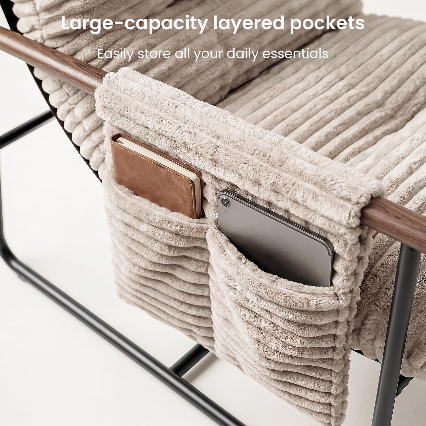 HavBeat Comfy Accent Chair Cozy Reclining Sleeper Oversized Recliner Arm Chairs for Living Room Modern Lounge Armchair with Wood Armrests Sturdy Upholstered Single Sofa for Bedroom Home Office