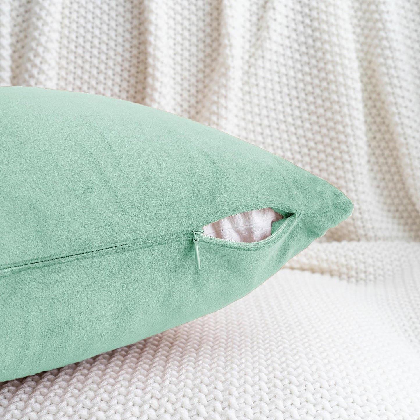 HWY 50 Aqua Green Velvet Throw Pillow Covers 18x18 Inch, Pack of 2 Soft Cozy Solid Decorative Luxury Cushion Cases for Couch Sofa Bed Living Room Bedroom