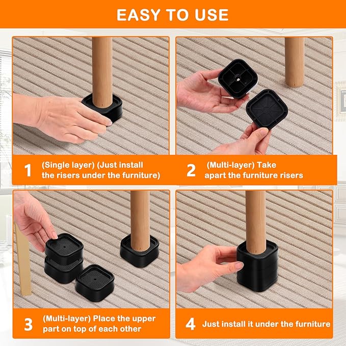 shouwuhho 9 Pack Furniture Risers Adjustable Bed Risers Heavy Duty Lifts Height