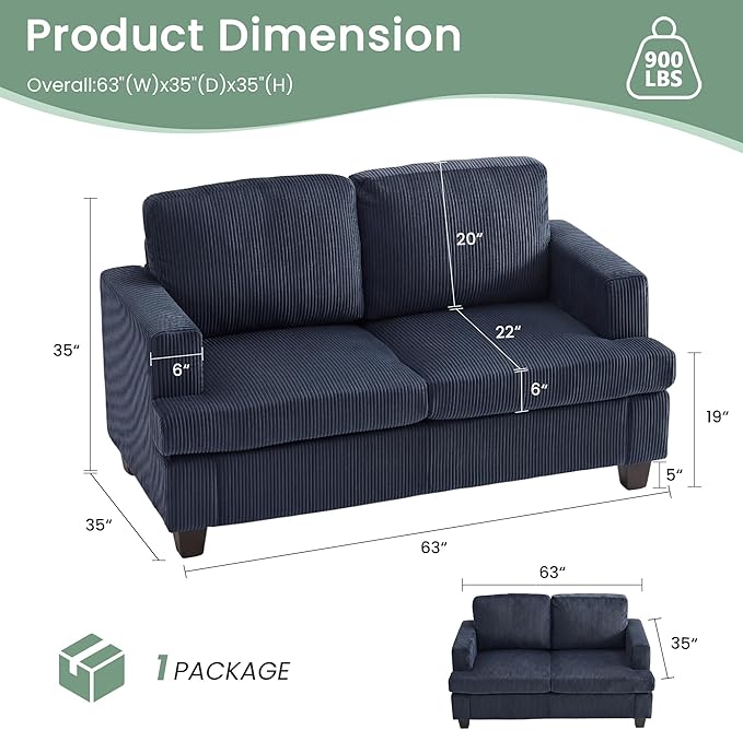YOUDENOVA 2 Piece Set Comfy Sofa Couch, Loveseat Sofa * 2