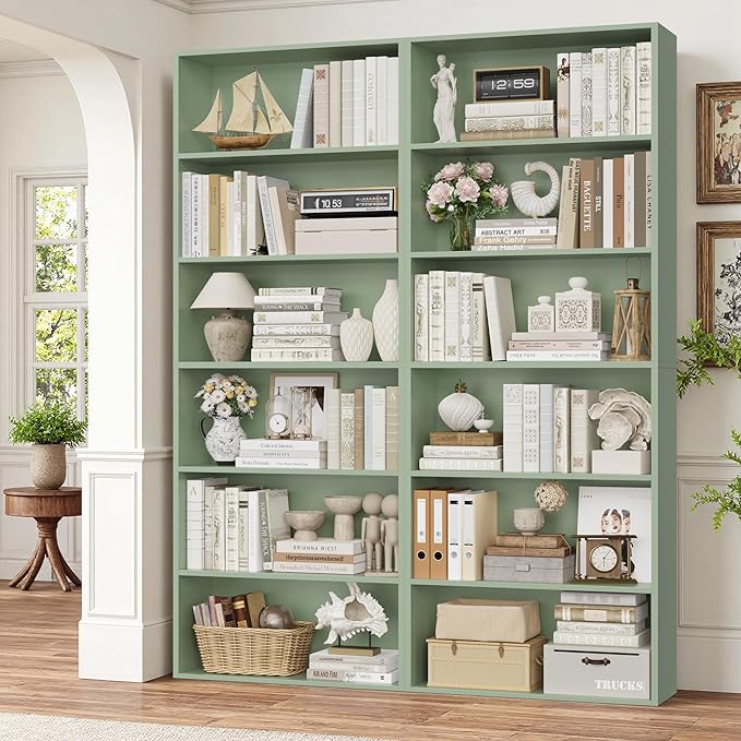 FOTOSOK 6-Tier Open Bookcase and Bookshelf Set of 2, Freestanding Display