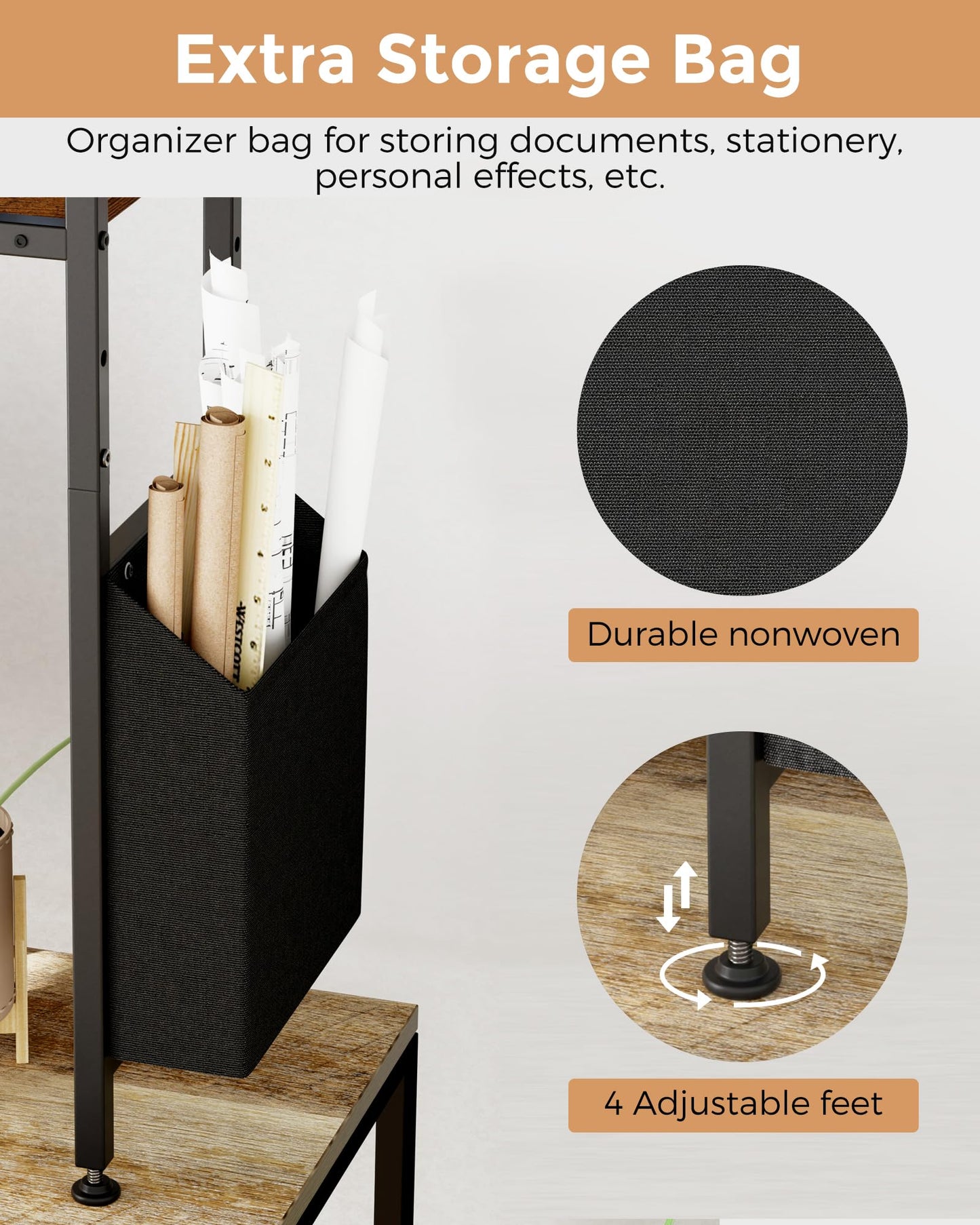 LAND·VOI Desk Shelf, 2 Tires Desktop Bookshelf, 31.9 Inchs Desk Hutch for Computer Monitor, Wood Desktop Display Rack, Adjustable Height Desk Organizer Shelf, for Home, Office, Dorm, Black EDS11BR01