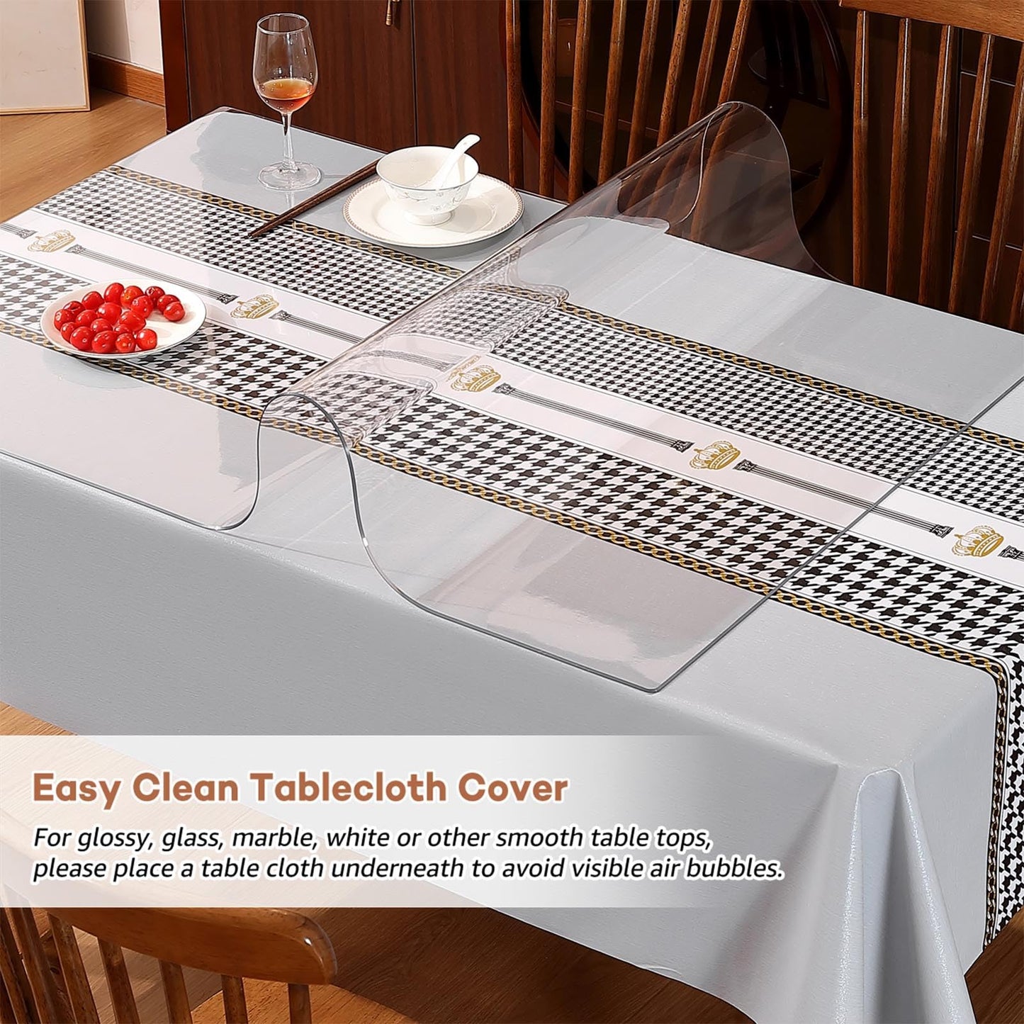 RostiKong 28 x 72 Inch Clear Plastic Dining Tablecloth Rectangle Elastic Table Protector Desk Pad Mat Wood Furniture Coffee Entryway Sofa TV Cabinet Accent Table Liner Runner Protection Carpet Cover