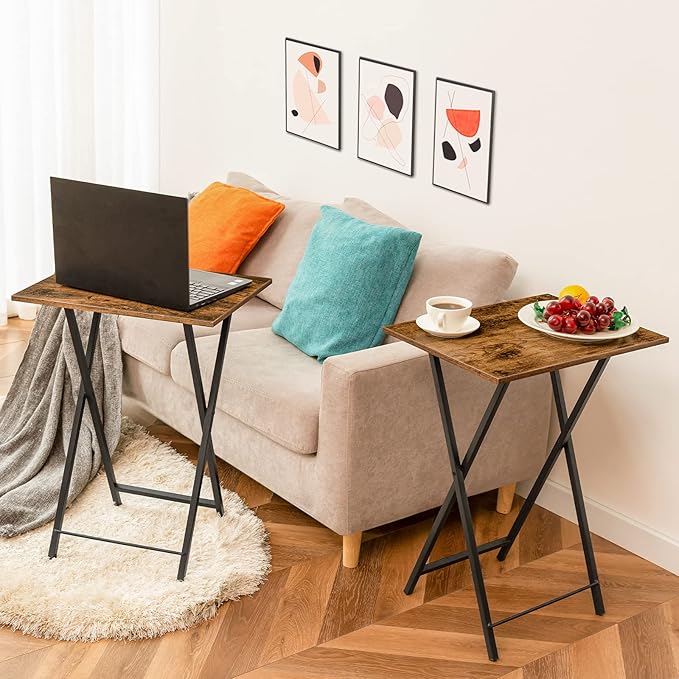 HOOBRO Folding TV Tray Tables, Industrial Snack Tables