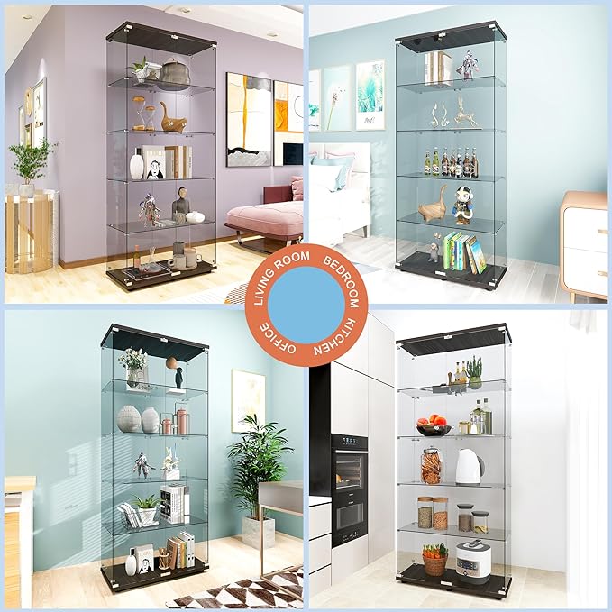 FANYUSHOW 5-Shelf Tempered Glass Display Cabinet