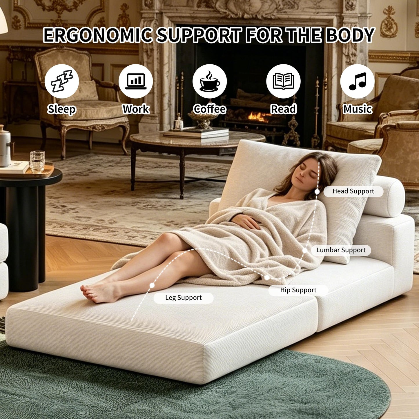 Folding Sofa Bed, Convertible Sleeper Chair with Memory Foam, Pillow & Back Support – Boneless Foldable Futon Couch, Floor Mattress Single Size Lounge for Living Room, Guest Room or Home Office