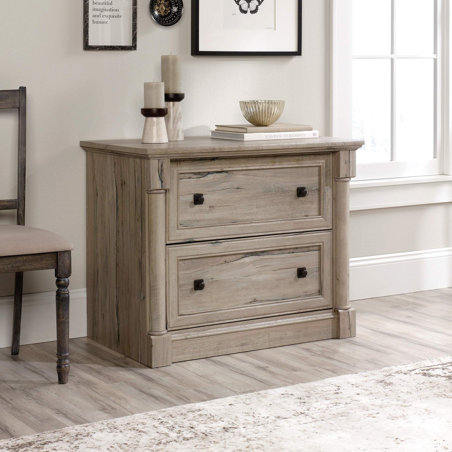Sauder Palladia 2 Drawer File Cabinet, Lateral Filing Cabinets for Home Office, Hanging File Folders Organizer, Interlocking Drawers, in Split Oak Finish