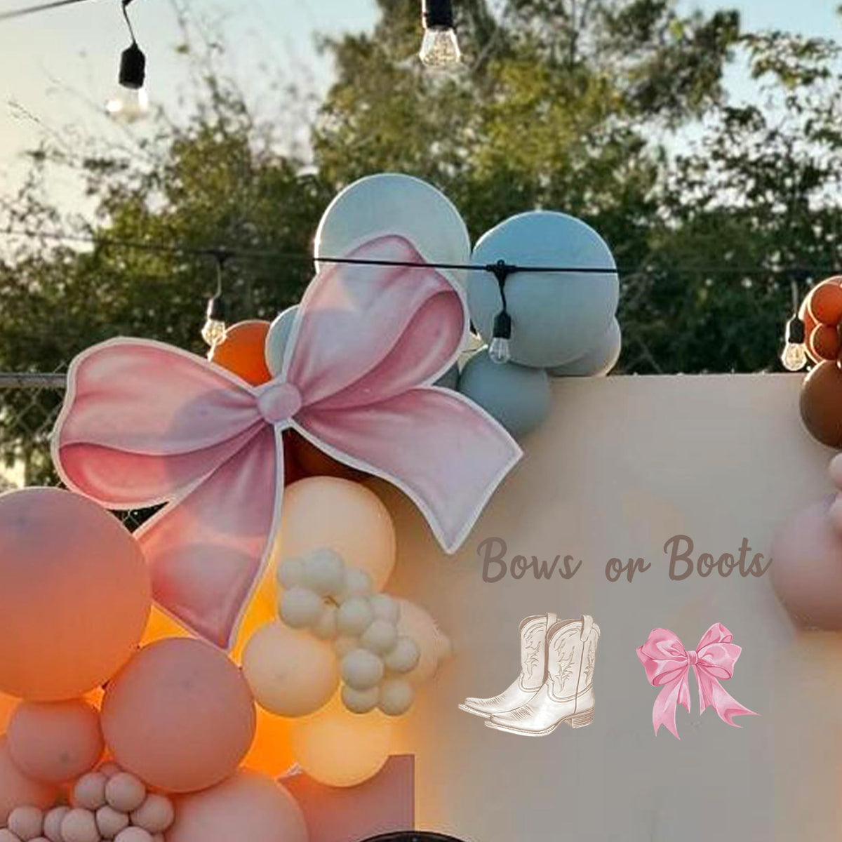 Capiont Boots Or Bows Decal - Gender Reveal Party Boy Or Girl Decoration, Bunting Party Supplies Backdrops, Baby Gender Reveal Party Balloon Arch Decal