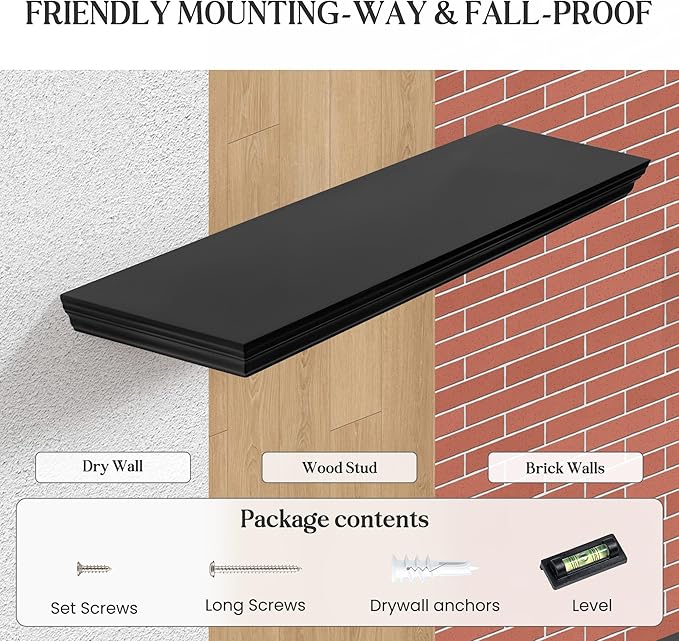 Fun Memories Floating Shelves 48 Inch Long, 9.3 Inch Deep Classic Crown Molding