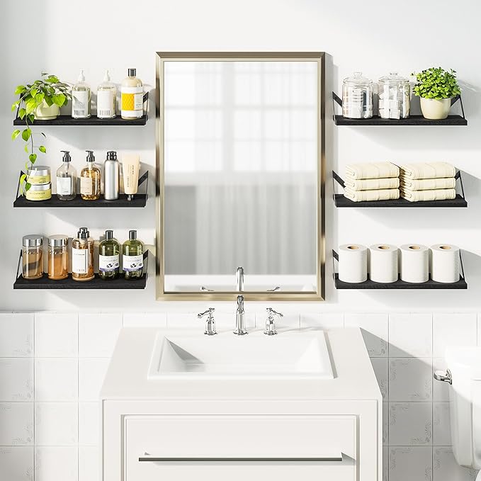 SRIWATANA Floating Shelves for Wall Decor, Wood Wall Shelves for Bathroom