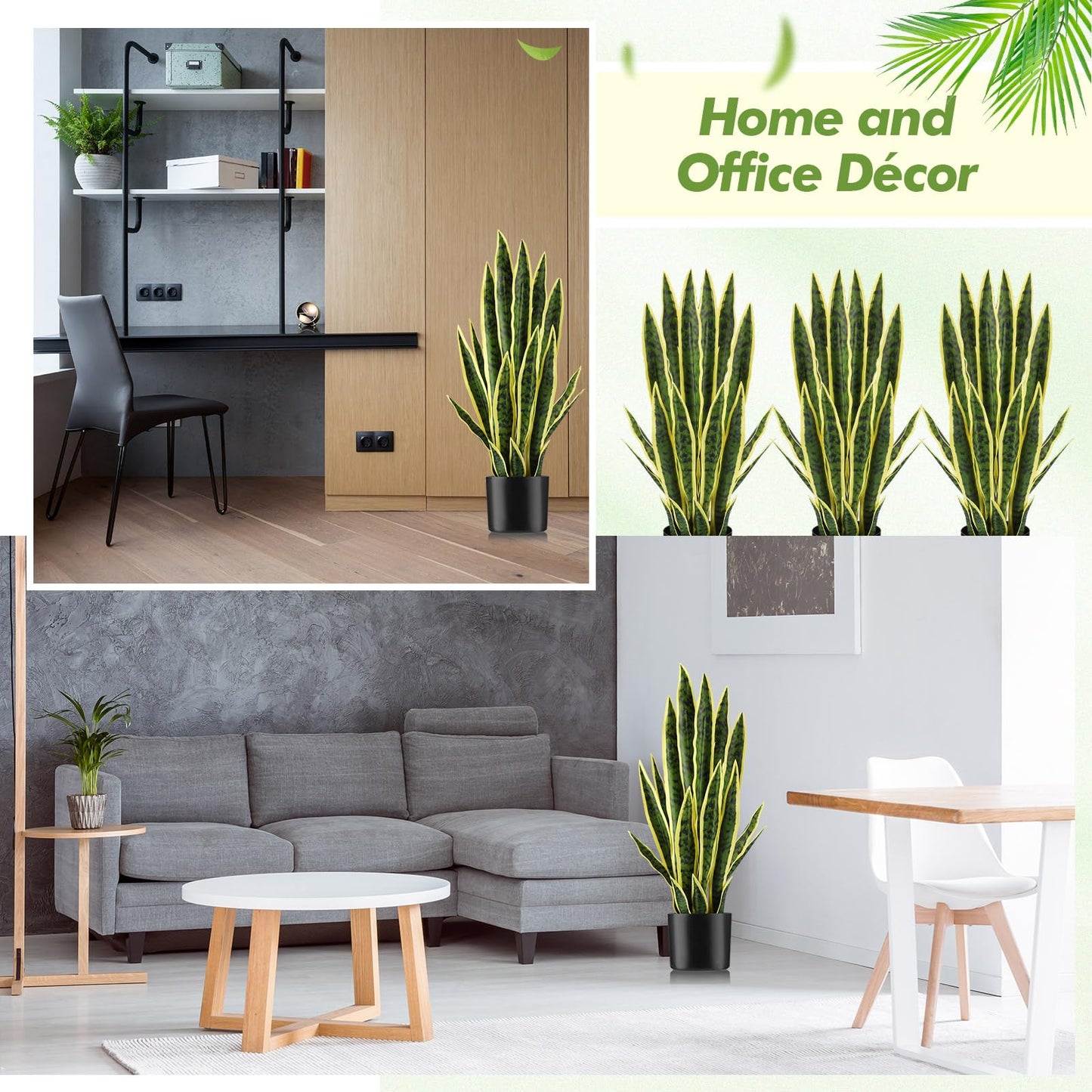 Crowye Tall Artificial Snake Plant Faux Sansevieria Plant Large Fake Snake Bulk in Pot for Home Office Housewarming Gift(2 Pack,2.25 Ft)